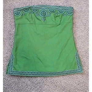 Blusa senza spalline J.Crew verde ricamata taglia 6 misto lino boho • usata in ottime condizioni - Foto 1 di 7