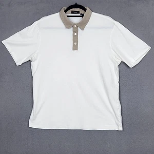 THEORY Polo Shirt Mens Large White Tan Contrast Collar Pima Cotton Linen Combo - Picture 1 of 12
