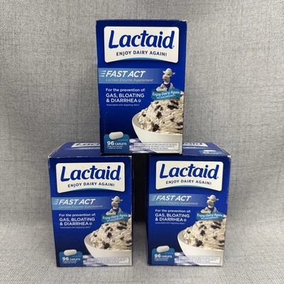 3 - Box Lot Lactaid Fast Act Lactase Enzyme Supplement 96 Caplets Exp 1/2027 - Image 1 of 4