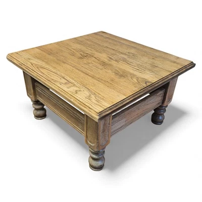 Heavy Solid Oak Farmhouse Coffee Table – Square Rustic Centre Table 72cm - Image 1 of 4