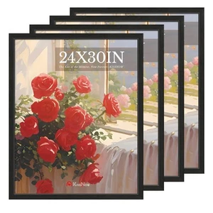 24x30 Poster Frame 4 Pack, Black Solid Wood, Wall Gallery Picture Frame - Picture 1 of 7