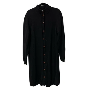 Orvis Sweater Duster Cardigan 100% Shetland Wool Warm Button Up Black Womens L - Picture 1 of 7