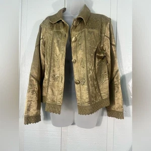 Moka Sport Womens Gold Jacket Blazer W/ Sequin Embroidery Size Large EUC - Picture 1 of 11