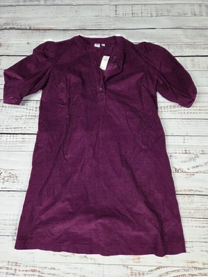 NWT Gap Women's Corduroy Puff Sleeve Purple Plum Mini Dress, Size Small $70 - Image 1 of 4