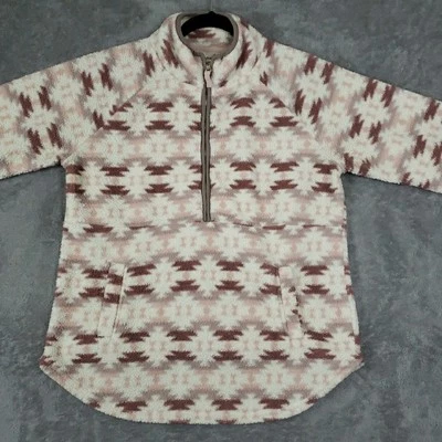 Maurices Womens Large 1/4 Zip Fleece Pullover Sherpa Aztec Pink White Pockets — 第 1/4 张图片