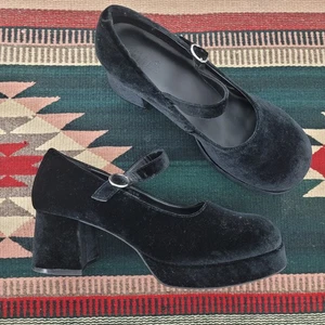 Muñecas Delias Kill Recess Junkie Mary Janes Talla 11 Terciopelo Negro Gótico Academia - Imagen 1 de 11