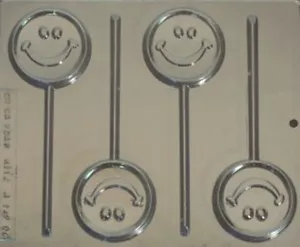 HAPPY FACE CHOCOLATE LOLLIPOP MOULD 4 CAVITY SMILEY FACE - Picture 1 of 1