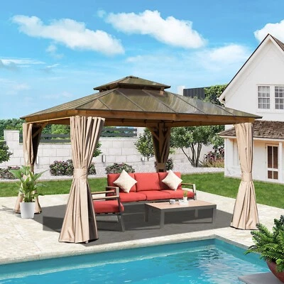 Domi 12x12ft Hardtop Gazebo,Polycarbonate Roof Canopy (imitation Wood Effect) - Image 1 of 4