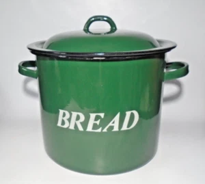 Vintage Retro Argyle Lidded Green Enamel Bread Bin Crock, 2 Handles - Picture 1 of 10
