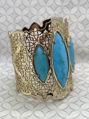 Vintage Kendra Scott Chanya Cuff Bracelet Turquoise Blue Magnesite Gold Tone (c) - Image 1 of 4