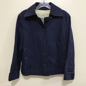 LL Bean Women's Small P Blue Canvas Jacket Sailor Buttons Back Pleat Cotton - Picture 1 of 4