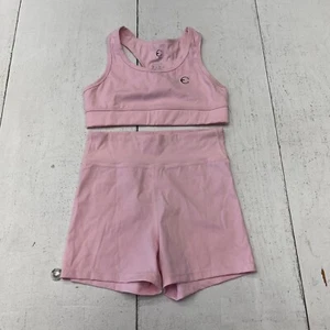 Essenclo Pink 2 Piece Biker Shorts & Sports Bra Set Girls Size Large 11-12 - Picture 1 of 8
