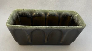 Vintage Hull Pottery Planter Brown Glaze Green Accents Rectangular - Picture 1 of 5