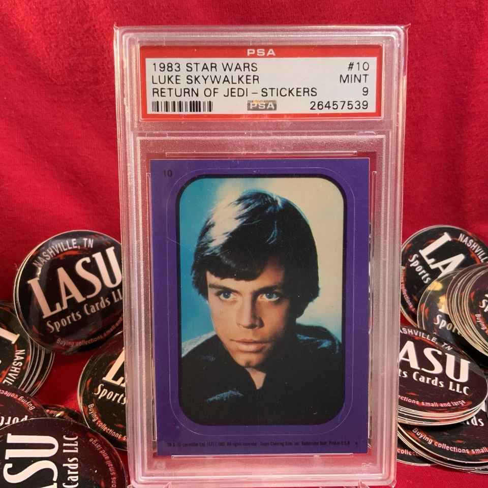 Luke Skywalker 1983 Star Wars Return of Jedi Purple Sticker Card #10 PSA 9 MINT - Image 1 of 2
