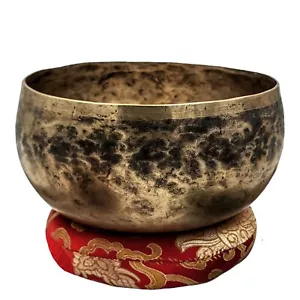 Vintage Oxidized Patina Handmade Hammered Singing Bowl Tibetan W/ Mallet Healing - Picture 1 of 6