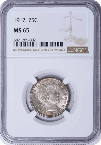 1912 Barber Silver Quarter MS65 NGC Cover