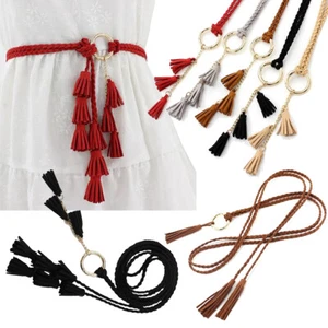 Braided Tassel Belt Thin Waist Rope Knit Waistband Renaissance Style - Picture 1 of 17