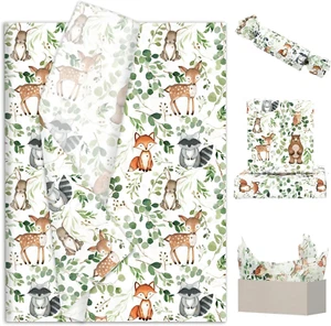 100 Sheets Woodland Animal Tissue Paper Eucalyptus Forest Animal Gift Wrapping P - Picture 1 of 7