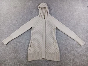 Telluride Clothing Womens Sweater Medium Full Zip Beige Hooded Nylon Wool Knit - Picture 1 of 14
