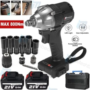 800Nm 1/2'' Electric Impact Wrench Cordless Brushless Gun 2 Battery Driver Tool - Picture 1 of 17