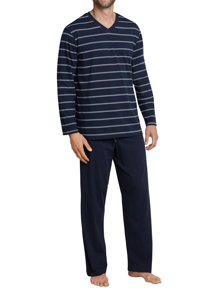 SCHIESSER Herren Schlafanzug Set - lang V-Ausschnitt selected geringelt M...