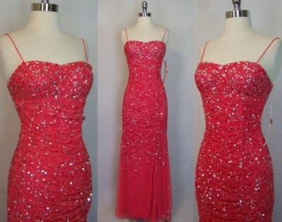 NUEVO CON ETIQUETAS NOS Y2K Vestido de Noche Rosa Bombshell Lentejuelas Acanaladas Talla 2 Foto 1 de 4