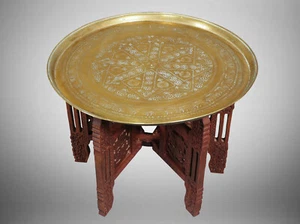 58 cm Ø orient Tisch Tablett teetisch Brass Tray Tea coffee table sidetable HH7 - Bild 1 von 12
