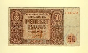 CROATIA KINGDOM, WWII 50 KUNA 1941 P-1a GOVERNMENT NOTES F++ - Picture 1 of 2