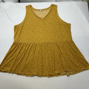 Top da donna giallo blu navy taglia taglie forti 3X bianco a pois collo a V misto lino - Foto 1 di 12