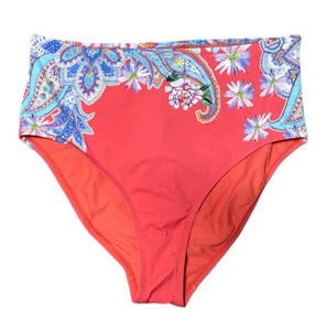 Johnny Was S Small Drew High Waist Bikini Bottom Womens Swimsuit Coral Floral - Picture 1 of 5