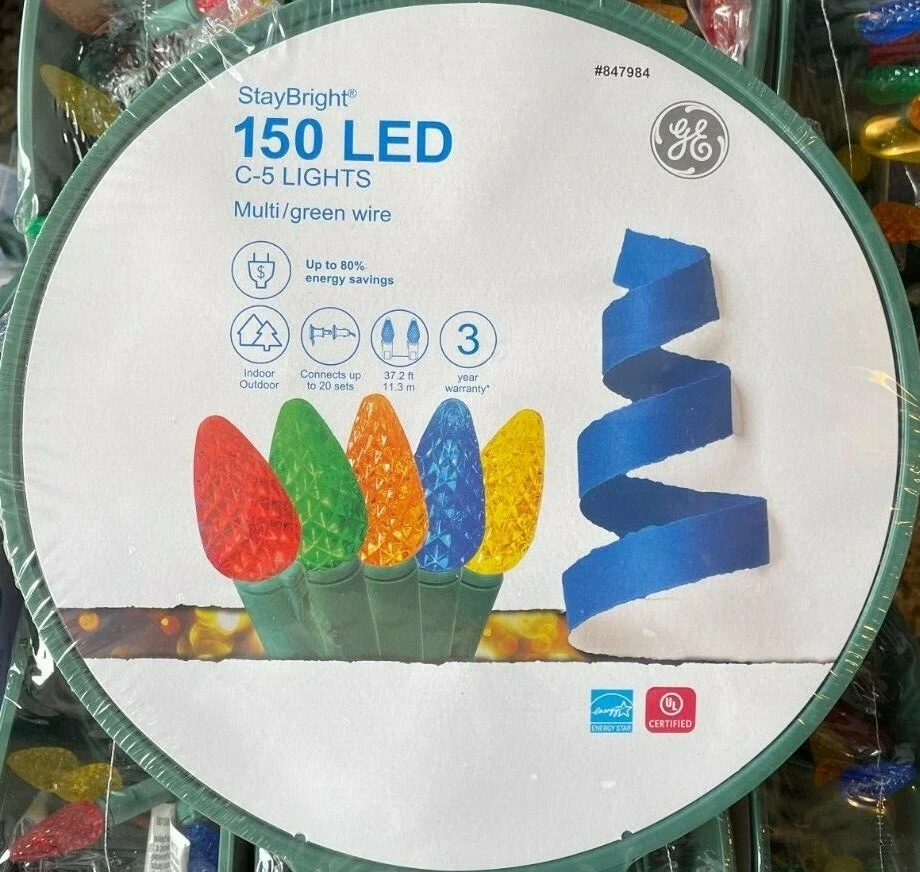 GE Staybright LED C5 Multi-color Christmas Lights 150 Count