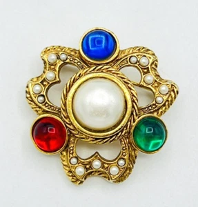 Vintage Gold Tone Cabochon Pearl Brooch - Picture 1 of 7