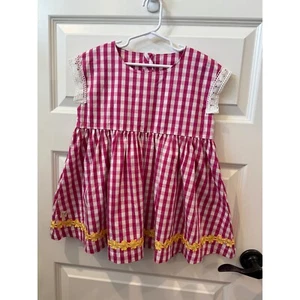 Wild Flowers Gingham Dress Lace Trim Tunic Buttons Cottagecore Girl Size 8 - Picture 1 of 8