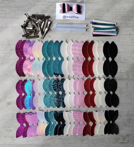 102 Teile Konvolut Posten vorgeschnitten Glitzer Kunstleder DIY Kit Haarschleife Clip 20 Sets - Bild 1 von 6