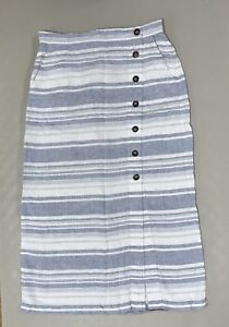 Cynthia Rowley 100% Linen Button Down Belted Stripe Blue Maxi Skirt Sz M