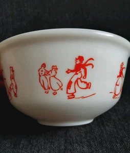 Vintage Hazel Atlas 1950er Dutch Skaters Rührschüssel 7,75" rot & weiß Milchglas - Bild 1 von 11