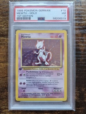 Pokemon Mewtu Holo 10/102 1st Edition Base Set PSA 7 Deutsch Mewtwo German Foil - Image 1 of 2