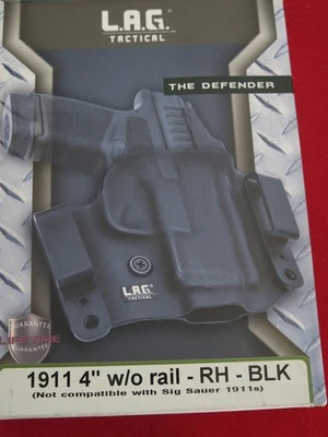 L.A.G. Tactical Inc Defender Series OWB Holster Fits 1911-No Rail 4"RH Black - Image 1 of 4