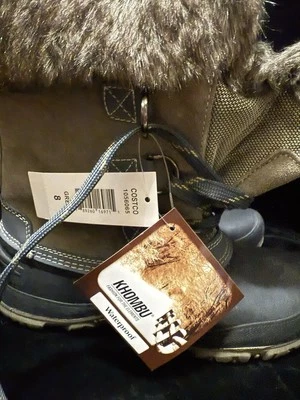 Khombu Slope Boot Women 8  Waterproof Rubber Leather Faux Fur Winter Blk Grey - Image 1 of 4