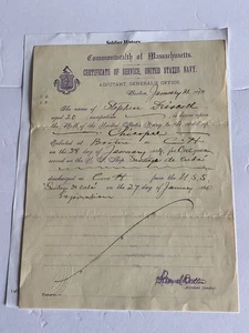 CIVIL WAR US NAVY SERVICE CERTIFICATE USS SANTIAGO DATIERT 1898 ENTLASSUNG VETERAN - Bild 1 von 5