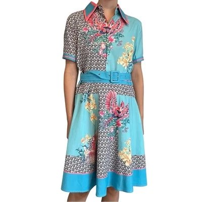 Dalia Macphee Knee Length Dress Floral Colorful Feminine Blue Boho Size Large - Image 1 of 4
