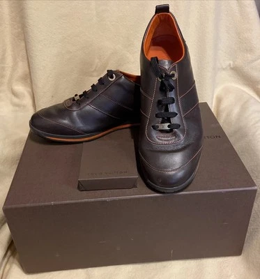 LOUIS VUITTON Hombre Marrón Y Naranja Vintage Cuero Zapatilla LV Zapatos 9 Foto 1 de 4