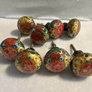 Hand Painted Floral Wooden Cabinet Knobs 8 Count - Picture 1 of 14
