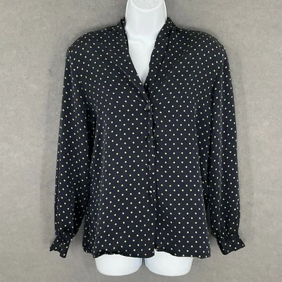 Liz Claiborne Vintage 90s Top 100% Silk Blouse Women's Sz 8 Polka Dot Button Up - Image 1 of 4