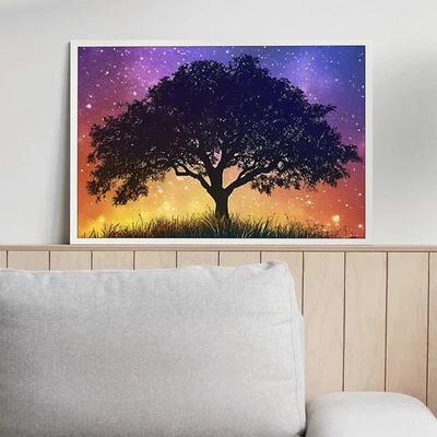 Dreamy Starry Sky Tree Wall Art Canvas Painting Poster Print Picture Home Decor - Image 1 of 4