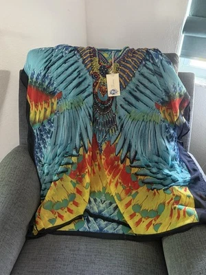 AMERICAN FLIRT Fabulous FEATHER Print RHINESTONE CAFTAN Cover-Up DRESS O/S - Image 1 of 4
