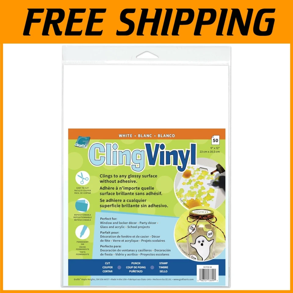 Grafix Pack of 50 White Static Film Create Your Own Window Clings and Tempora...