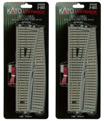 【Set of 2】Kato HO Scale New #6 Powered Right Turnout UniTrack Switch 2-861 - Image 1 of 3