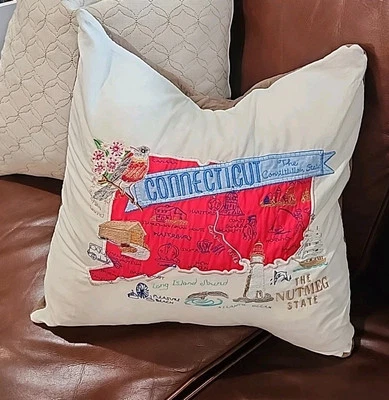 Connecticut Embroidered 17" Pillow State Map - with or without Feather Insert - Image 1 of 4