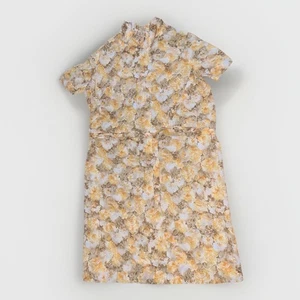 Vintage Kleid Blumen gelb orange Reißverschluss Midi 50er 60’s MCM Kurzarm - Bild 1 von 6